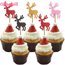 Amawill 10pcs Deer Cake Toppers Elk Cupcake Picks New Year Party Supplies Birthday Cake Decor Christmas Decoration For Home 7D 2024 - buy cheap