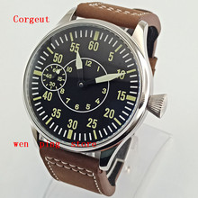 44mm CORGEUT pulseira de couro mostrador preto 6497 mão winding movimento mens watch ww2706 2024 - compre barato