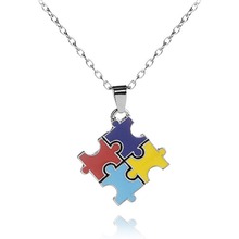 Hot Multi-Colored enamel Autism Awareness puzzle Piece Heart Pendant with Link Chain necklace Jewelry #277007 2024 - buy cheap