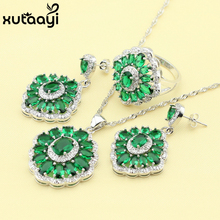 XUTAAYI  Silver colorWomen's Fashion Jewelry Set ,Green Imitated Emerald Distinctive Ring Earrings Necklace Ring Size For Women 2024 - buy cheap