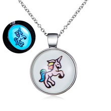 Glow in the Dark Necklace with Silver Color Unicorn Shaped Luminous Glass Cabochon Pendant Necklace for Unisex Christmas Gift 2024 - buy cheap