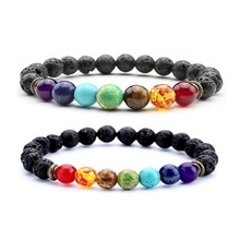 New 7 Chakra Bracelet Men Black Lava Healing Balance Beads Reiki Buddha Prayer Natural Stone Yoga Bracelet for Women 2024 - buy cheap