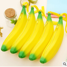 Estojo lápis de silicone banana amarela 24 lâmpadas, bolsa para armazenamento de papelaria, bolsa para moedas dupla, carteira, presente promocional papelaria 2024 - compre barato