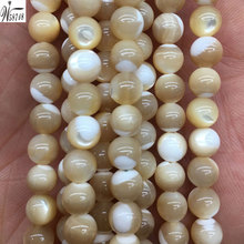 Free shipping Women Fashion Jewelry 6mm Mother of pearl Shell Round Art Loose Beads 15" G8633 2024 - buy cheap
