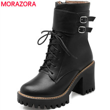 MORAZORA-Botas de moda para mujer, calzado de mujer con hebillas, tacón alto, punta redonda, plataforma con cordones, botines de mujer 2021 2024 - compra barato