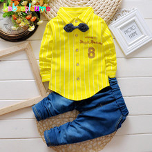 babzapleume Spring Autumn Baby Boys Suits Casual Fashion Stripe Bow Shirt+Jeans Korean Kids Clothes Children Clothing Set BC1219 2024 - buy cheap