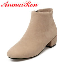 ANMAIRON-botas con cremallera para mujer, botines a la moda, de talla grande 34-43, con plataforma y tacón redondo, color negro 2024 - compra barato