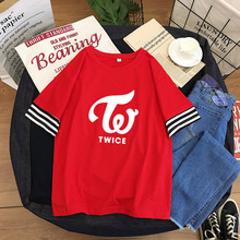 TWICE-Camiseta de manga corta de algodón con cuello redondo para mujer, Camiseta holgada de k-pop coreana, camiseta de empalme para mujer, tops Harajuku para mujer 2024 - compra barato