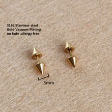 Titanium Stud Earrings gold-color Plated Screw-back 5mm Spike-shape 316 L Stainless Steel No Fade No Allergy 2024 - buy cheap