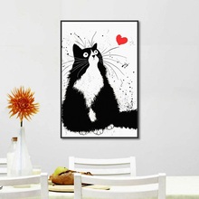 Cartoon Adorable Black Cat Hearts Painting Simple Fashion Home Decoration Modular Picture for Living Room Wall Art Canvas Prints 2024 - buy cheap