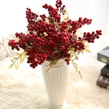 Flor Artificial con bayas rojas falsas, flor de Navidad, árbol de decoración de Año Nuevo, baya Artificial, decoración de Navidad para el hogar 2024 - compra barato