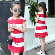 2019 Summer girls dress kids dresses for girls fashion striped lace princess dress cotton vestidos girls clothes age 3-15Y 2024 - buy cheap