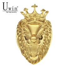 UWIN-anillo de acero inoxidable con cabeza de león para hombre, sortija, estilo Rock, Punk, Animal, HIP HOP, Vintage 2024 - compra barato