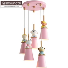 Qiseyuncai nordic moderno e minimalista sala de crianças lustre quarto menina criativo dos desenhos animados bonito animal iluminação das crianças 2024 - compre barato