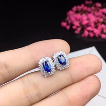 Almei Natural Blue Sapphire Earrings for Women, 925 Sterling Silver, 4*6mm*2 Pcs Gemstone Wedding Party Jewelry FR121 2024 - buy cheap