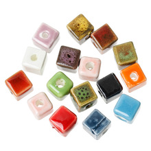 New Ceramics Beads Scrapbooking Flat Cube Mixed At Random for Jewelry Making About 8 x8mm, Hole:Approx 2.2mm, 50PCS 2024 - buy cheap