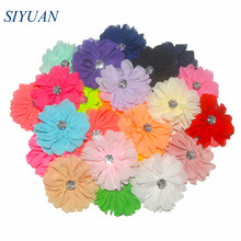 20pcs/lot 2.8'' Fabric Chiffon Flower with Shiny Rhinestone Hair Clip Flower Headwear DIY Accessories Leave Color Choice TH270 2024 - buy cheap