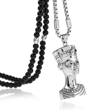 316L Stainless Steel Cleopatra Egyptian Pharaoh Pendant Necklace With Black Natural Stone Chain 26" 2024 - buy cheap