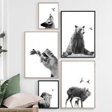 Pôsteres e impressões de parede do urso koala, veado, raposa, pássaro, preto, branco, nórdico, arte da parede, pintura de tela, imagens de parede para decoração da sala de estar 2024 - compre barato