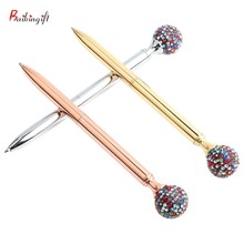 New Arrival Ballpoint  Pen Round Colored Diamonds Metal Material Beautiful Pen 0.7mm Student Stationery Gift  Custom logo 2024 - buy cheap