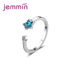 925 Sterling Silver Blue Crystal Stars Open Ring Cubic Zirconia Female Wedding Birthday Gift Creative Fashion Jewelry 2024 - buy cheap