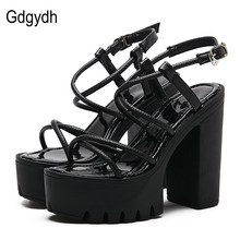 Gdgydh-zapatos de tacón grueso con punta abierta para mujer, sandalias con plataforma para mujer, color negro, estilo romano, 2021 2024 - compra barato