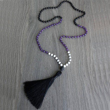 108 Meditation Prayer Beads Knotted Necklace Black Onyx Amethysts Howlite Mala Necklace 108 Stone Mala Jewelry For Women Gift 2024 - buy cheap