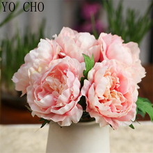 YO CHO New Big Peony Flower Bouquet Artificial Wedding Flower White Bridal Bouquet Home Vase Autumn Decoration Fake Rose Flowers 2024 - buy cheap