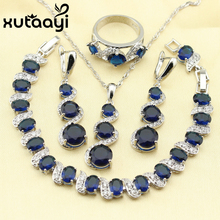 XUTAAYI, conjunto de joyas de 4 Uds de zirconio azul atractivo, pendientes de plata esterlina, anillo, collar, pulsera colgante 2024 - compra barato