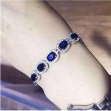 Natural sapphire chain bracelet Free shipping Natural original blue sapphire 925 sterling silver  4*6mm  5pcs 2024 - buy cheap