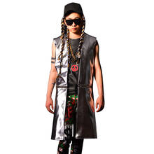 Men PU Leather Vest Coat Fashion Hip-hop Casual Sleeveless Long Jacket Stage Singer DJ Costume Male Hem Can Removed Waistcoat 2024 - buy cheap