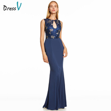 Dressv dark royal blue long evening dress backless cheap scoop neck wedding party formal dress embroidery evening dresses 2024 - buy cheap
