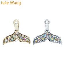 Julie Wang 5PCS Mermaid Whale Fish Tail Charms With Rhinestone Bracelet Necklace Alloy Jewelry Making Accessory 2024 - buy cheap