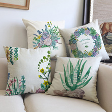 Tropical African Succulents Home Decoration Cushion Cover Sofa Throw Pillow Cover Watercolor Pastoral Green Plants Pillow Case 2024 - buy cheap