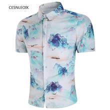 Shirt Men Clothing Short Sleeve Mens Dress Shirts Camisa Masculina Summer Hawaii Casual Male Flower Print Shirt XXL 2024 - buy cheap