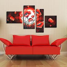 Calidad Superior rojo hecho a mano pintura al óleo abstracta de la flor para el dormitorio decoración tamaño grande decoración de la pared pintado a mano del arte de la pared 2024 - compra barato