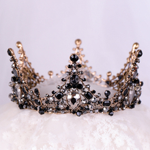 Tiaras y coronas redondas barrocas para mujer, joyería para el pelo de cristal negro Vintage, diadema de reina de princesa para boda, adorno para el pelo para desfile 2024 - compra barato