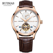 RUIMAS Skeleton Tourbillon Mechanical Watch Men Automatic Classic Rose Gold Leather Mechanical Wrist Watches Reloj Hombre 2019 2024 - buy cheap