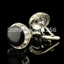 Free shipping Button Cufflinks black color top crystal round design hotsale copper material cufflinks whoelsale&retail 2024 - buy cheap