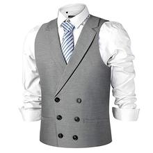 2018 New Men's Business Suit Slim Fit Formal Casual Waistcoat Vest  Suits Wedding Custom Made Light Gray Double Breasted vests 2024 - buy cheap