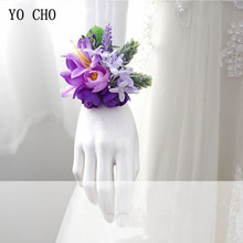 YO CHO Wrist Corsage Purple Wedding Wrist Corsage Bracelet Bridesmaid Silk Flowers Boutonniere Men Marriage Wedding Accessories 2024 - buy cheap