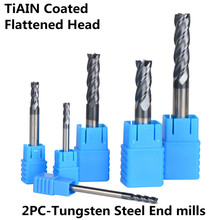 Fresas planas de acero tungsteno 2 unids/lote 4-diámetro de la flauta 1-20mm, HRC45 TiAIN Coated espiral Bit fresadora herramientas 2024 - compra barato