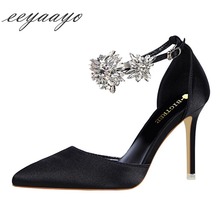 2019 New Summer Women Sandals High Thin Heel Pointed Toe Buckle Crystal Party Show Sexy Ladies Women Shoes Black High Heels 2024 - buy cheap