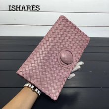 ISHARES woven sheepskin day clutches genuine leather rotary switches casual clutch women handbags fashion cover closure IS6659 2024 - buy cheap