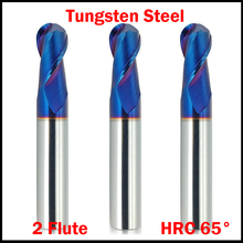 Flauta de carburo sólido de tungsteno R0.5mm R0.75mm R1mm R1.25mm HRC65 2 CNC, herramienta de corte, extremo de bola, fresadora 2024 - compra barato