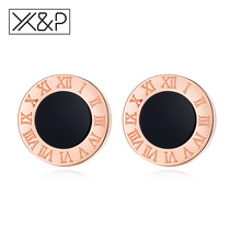 X&P Fashion Luxury Round Stainless Steel Stud Earrings for Woman Men Girl Anti-allergy Rose Gold Roman Number Earring Jewelry 2024 - buy cheap
