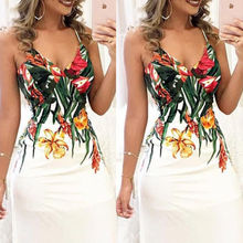 Fashion Printing Dresses Women Summer Floral Sleeveless Strap V neck Boho Dress Casual Long Maxi Evening Party Beach Sundress 2024 - buy cheap