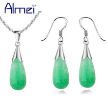 Conjuntos de Jóias de Cor Prata Almei Zircon de Moda de Nova Branco/Verde/Vermelho Pedras Gota de Água Brincos Para As Mulheres de Casamento partido T046 2024 - compre barato