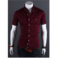 Men Shirt Luxury Brand 2018 Male Short Sleeve Shirts Casual Metal Buckle Hit Color Slim Fit Black Dress Shirts Mens Hawaiian 3XL 2024 - buy cheap