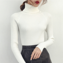 Female turtleneck sleeve head short winter coat slim long sleeved all-match Harajuku Korean students bottoming sweaters 2024 - buy cheap